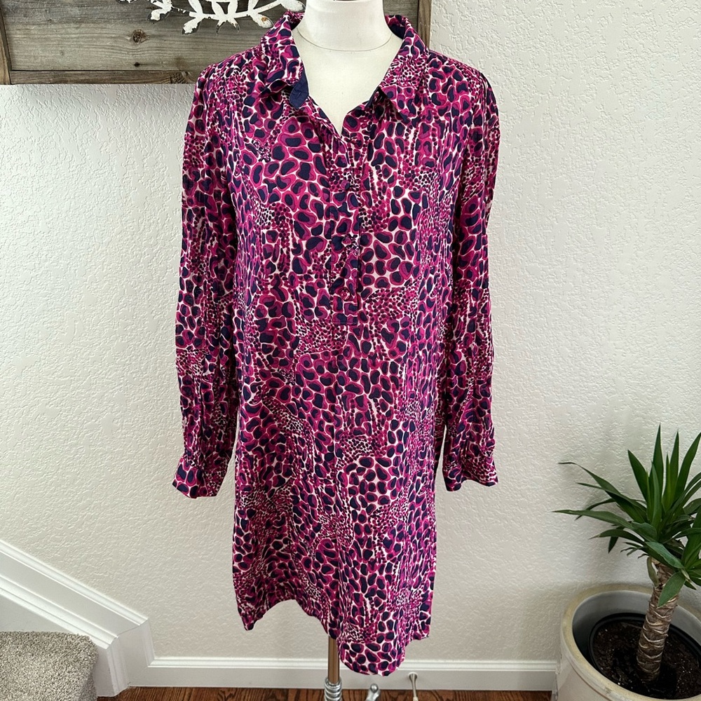 Lily Pulitzer purple pink cotton long sleeve popover dress size 10